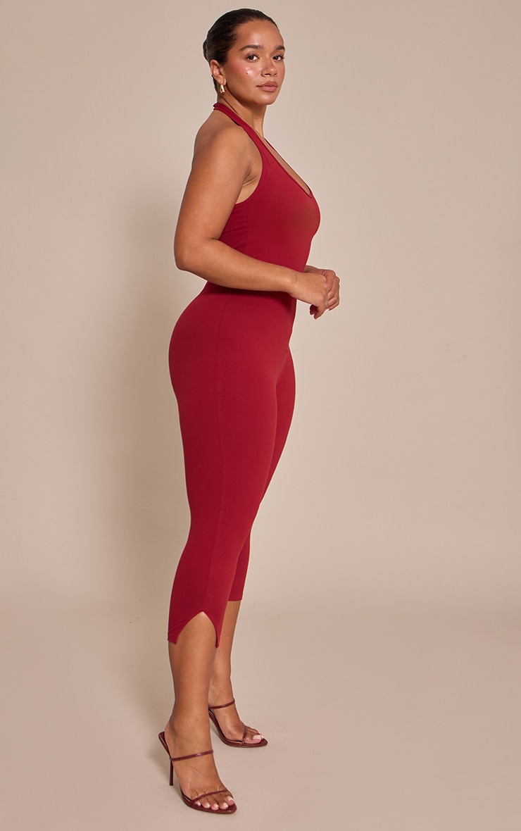 Shape Deep Red Sculpt Halterneck Capri Jumpsuit image 3