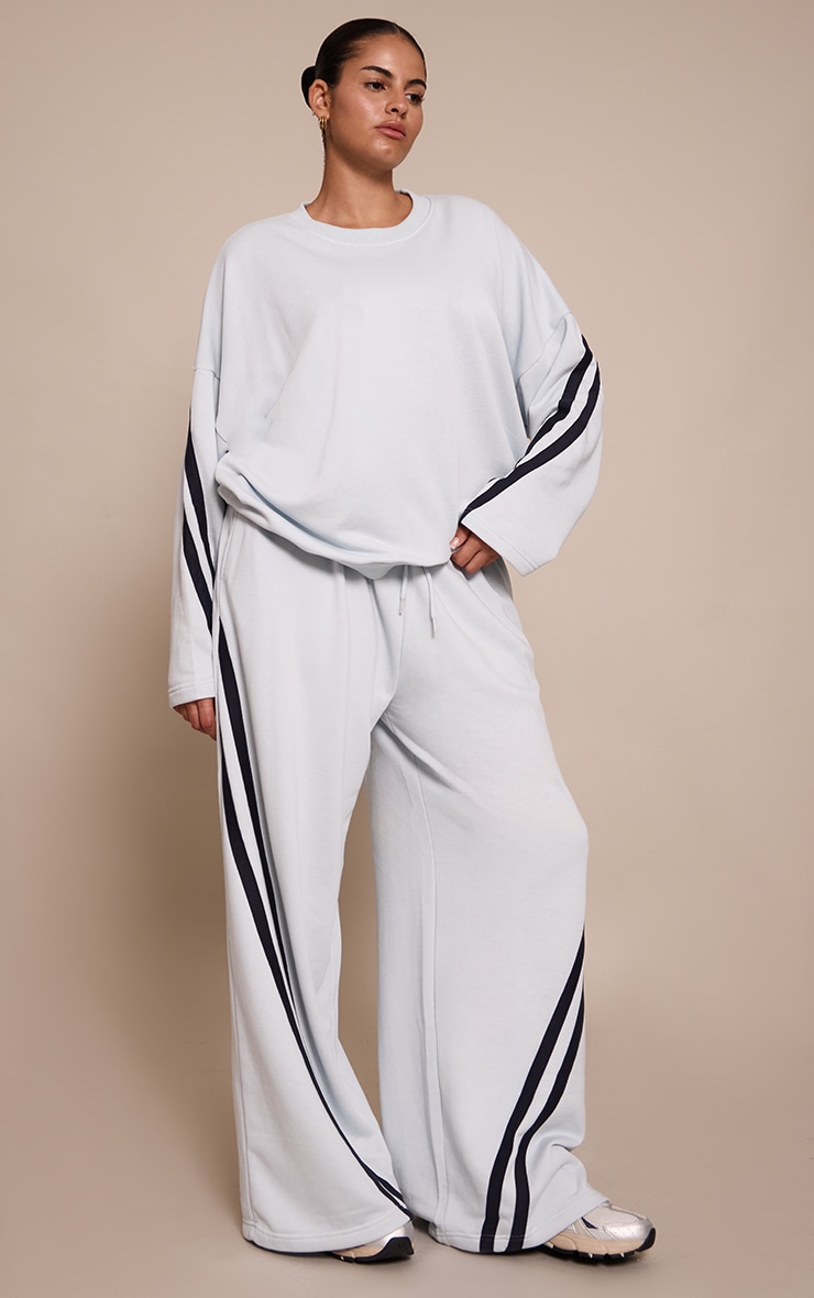 Plus Blue Contrast Striped Oversized Sweatshirt image 3