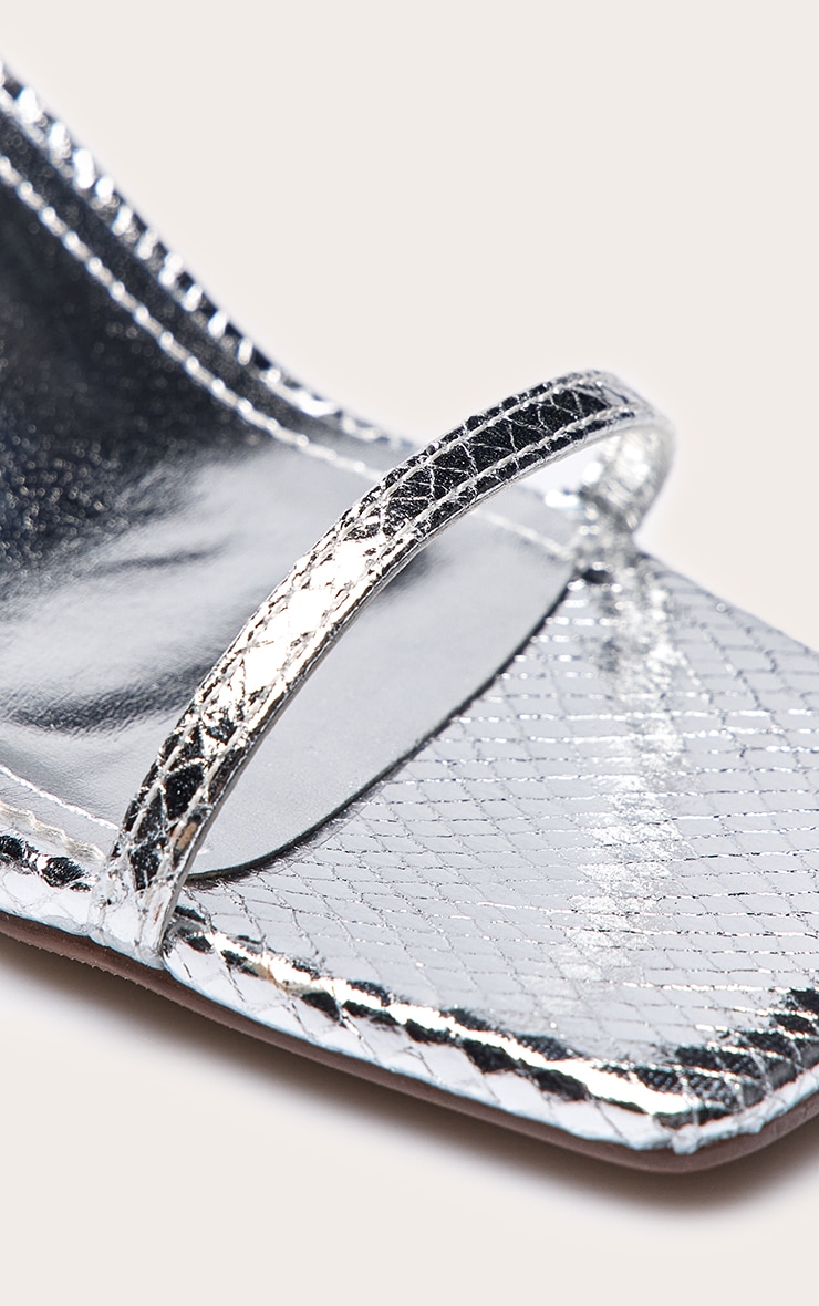 Silver Snake Pu Square Toe Barely There Mid Heeled Sandals image 5