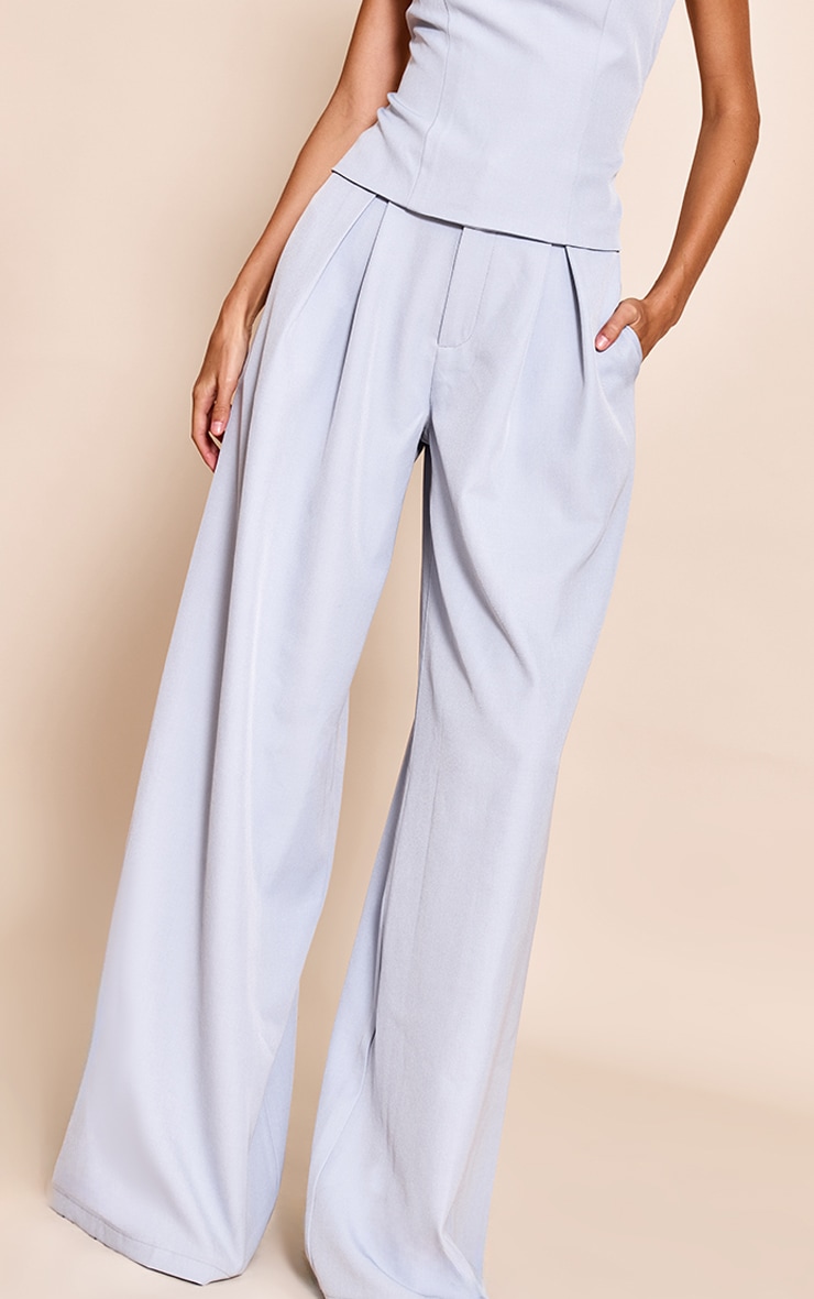 Pale Blue Woven Tailored Wide Leg Pants image 4