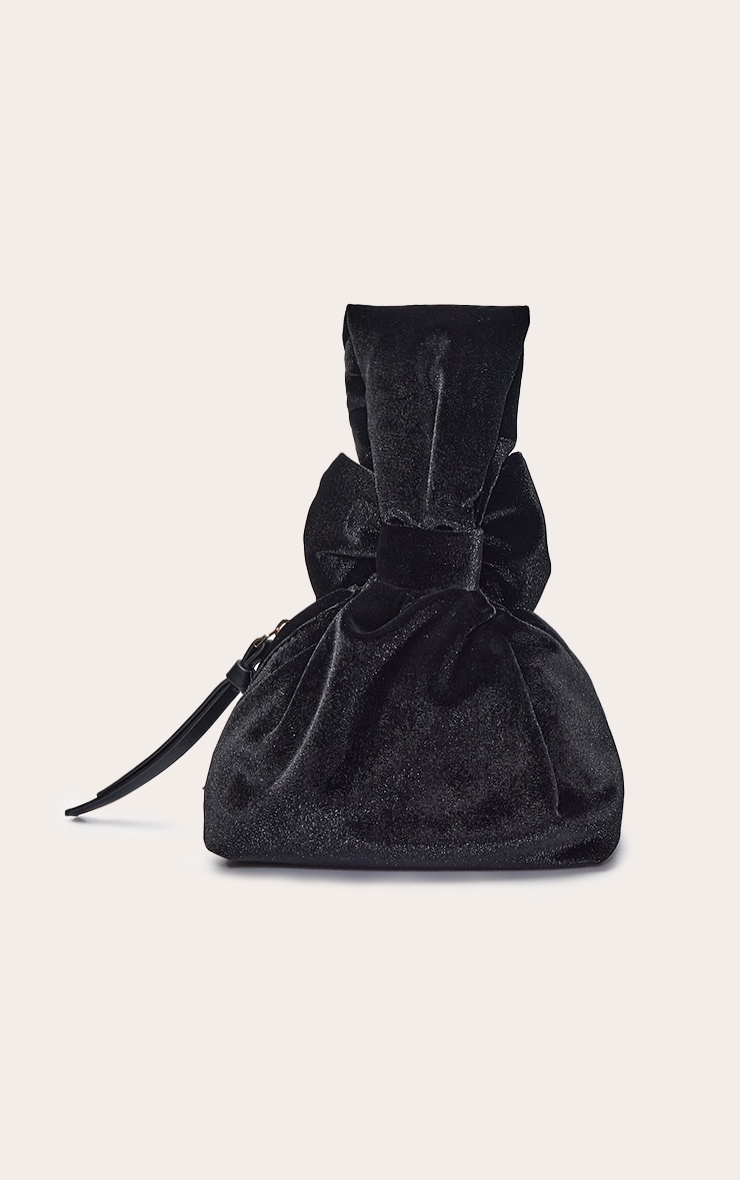 Black Velvet Bow Detail Clutch Bag image 4