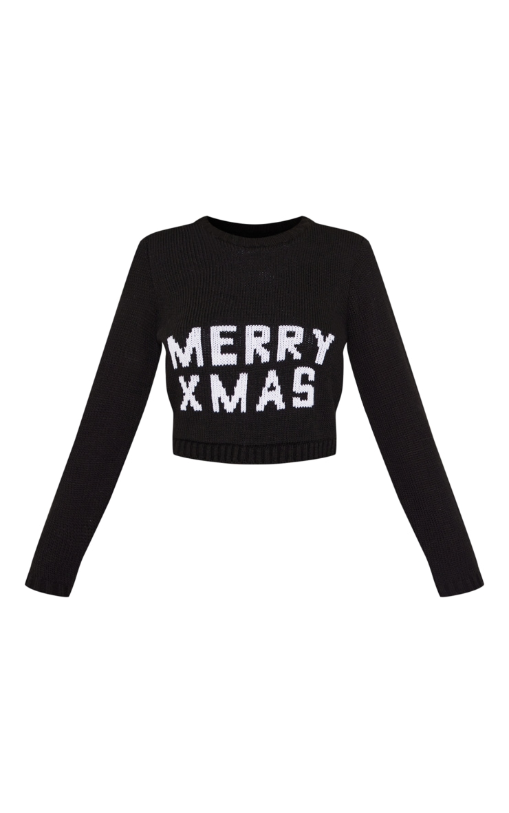 Tall Black Cropped Merry Xmas Jumper image 5