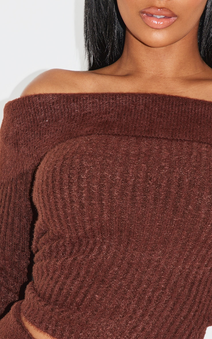 Shape Top en maille tricot côtelée marron replié image 4