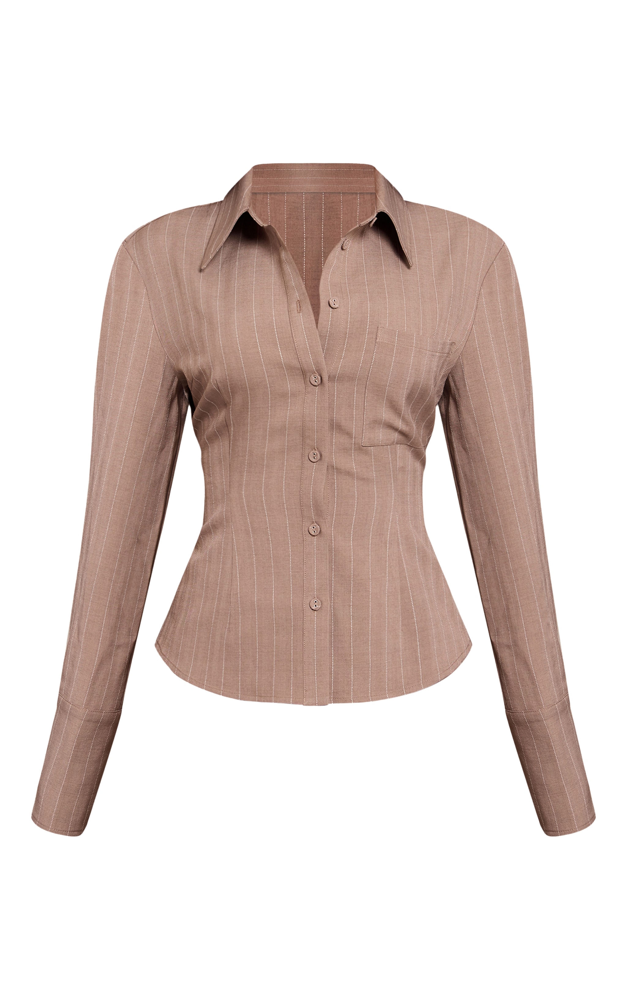 Petite Taupe Pinstripe Oversized Shirt image 5