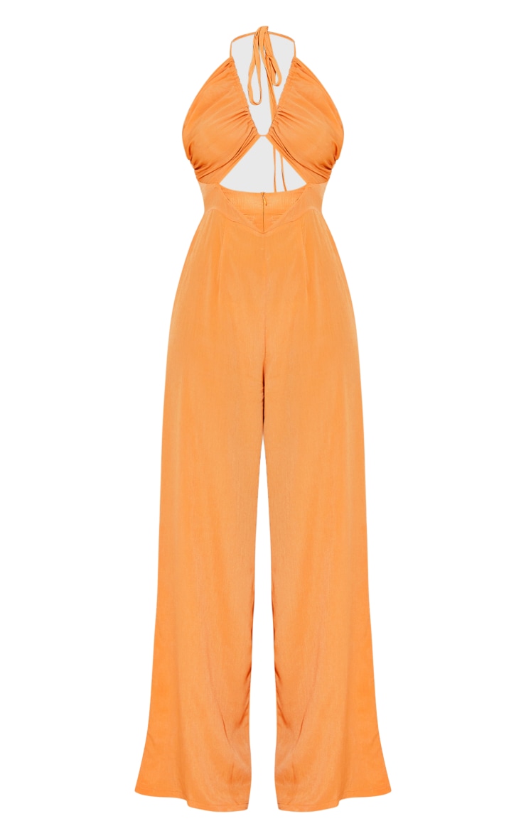 Tangerine Ruched Neckline Strappy Wide Leg Jumpsuit image 1