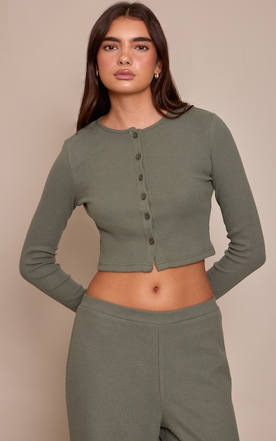 Sea Green Brushed Rib Button Cardigan