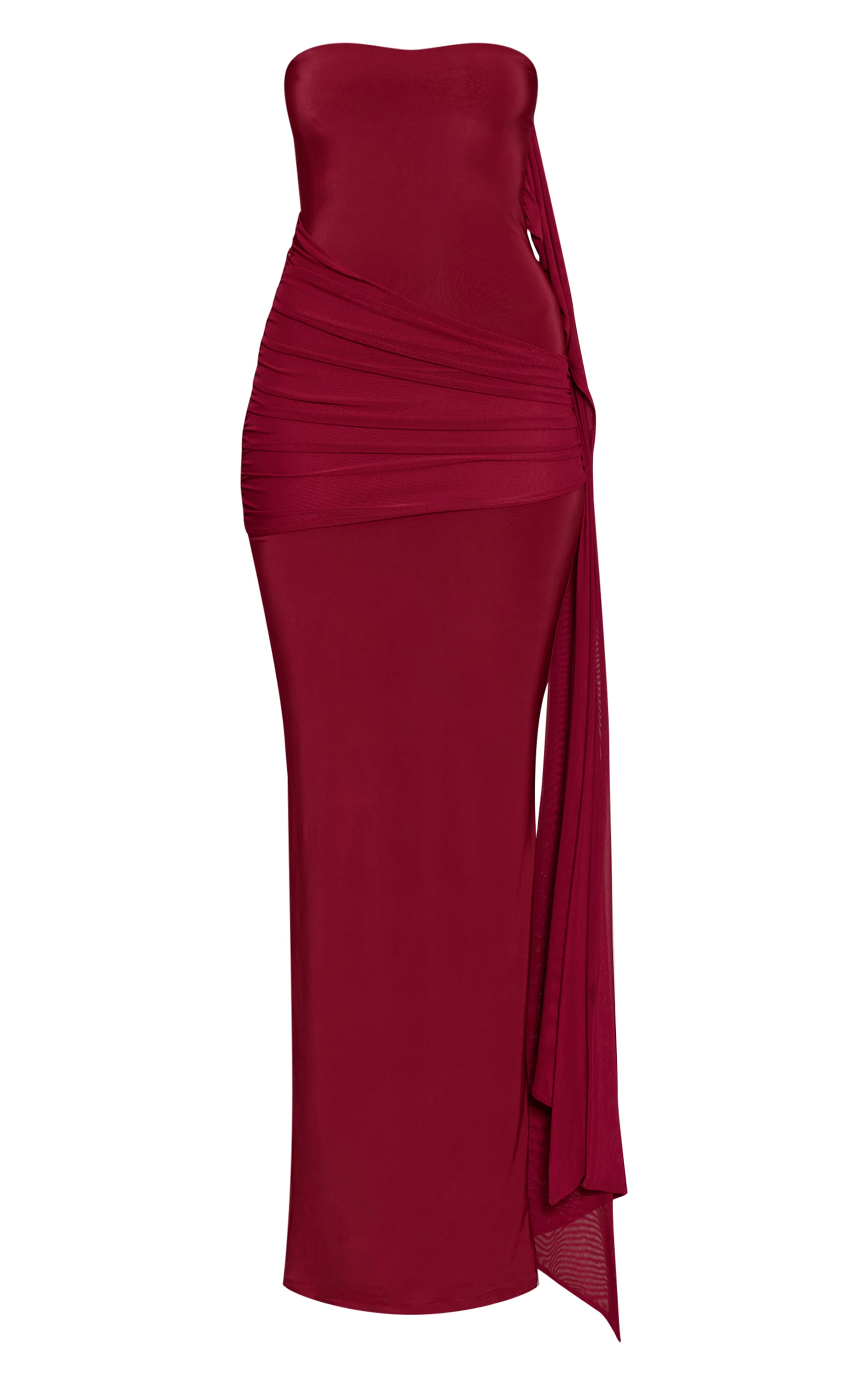 Robe longue moulante rouge vin à détail foulard image 5