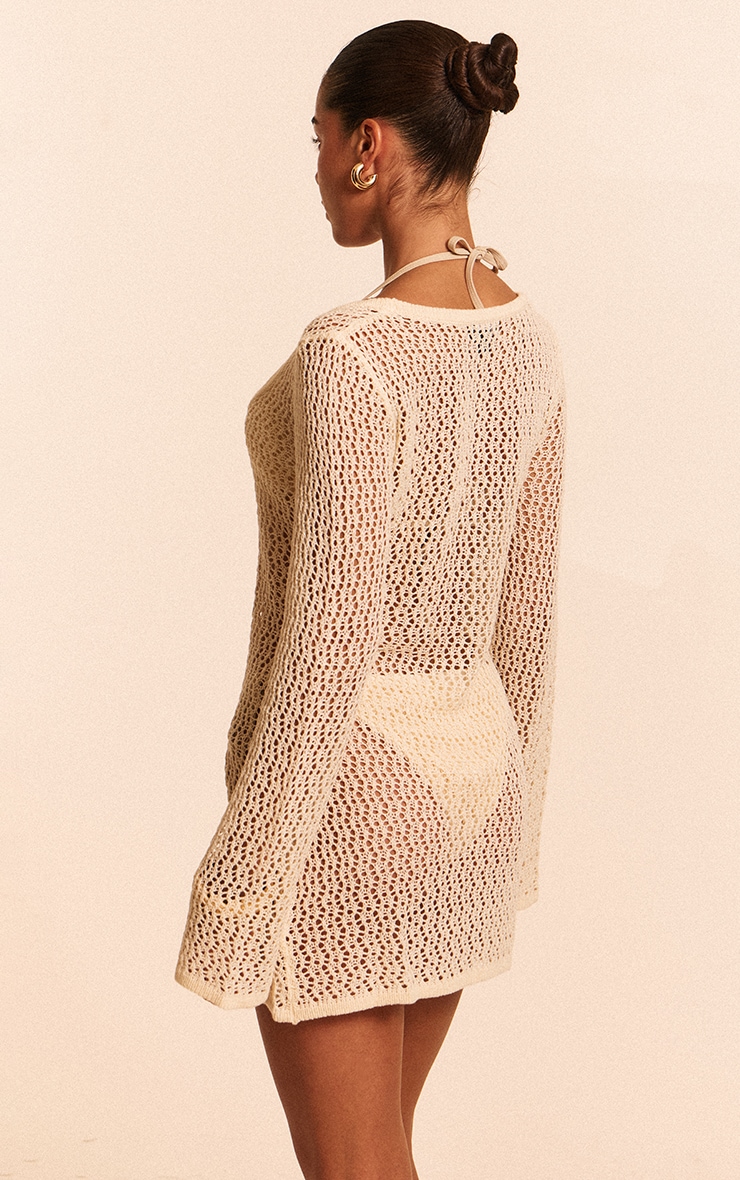 Cream Crochet O Ring Mini Beach Dress image 2