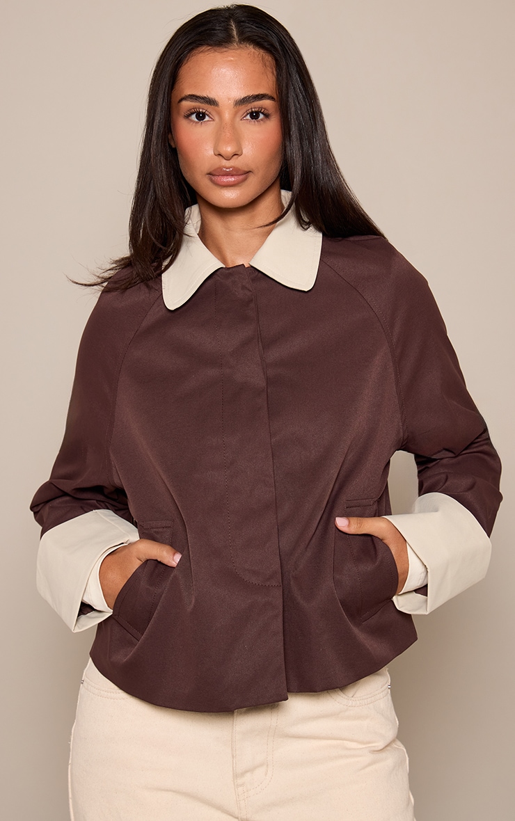 Petite Chocolate Contrast Short Trench Coat