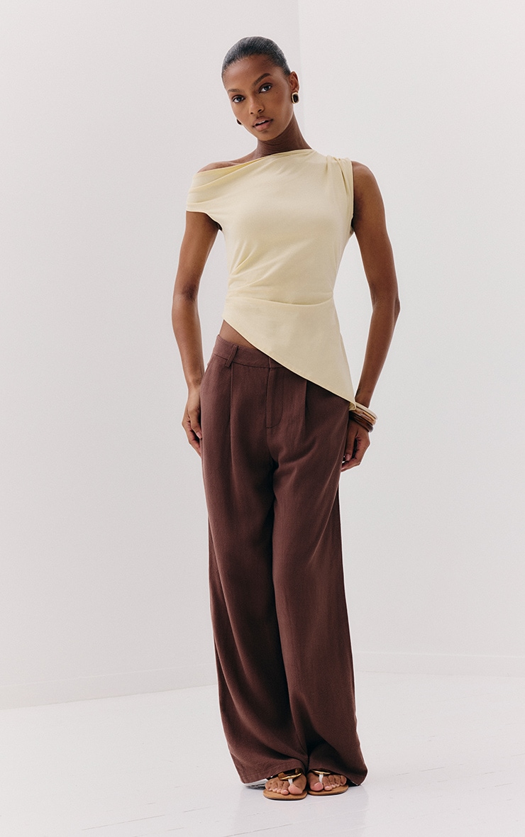 Almond Asymmetric Shoulder Extreme Longline Top image 3