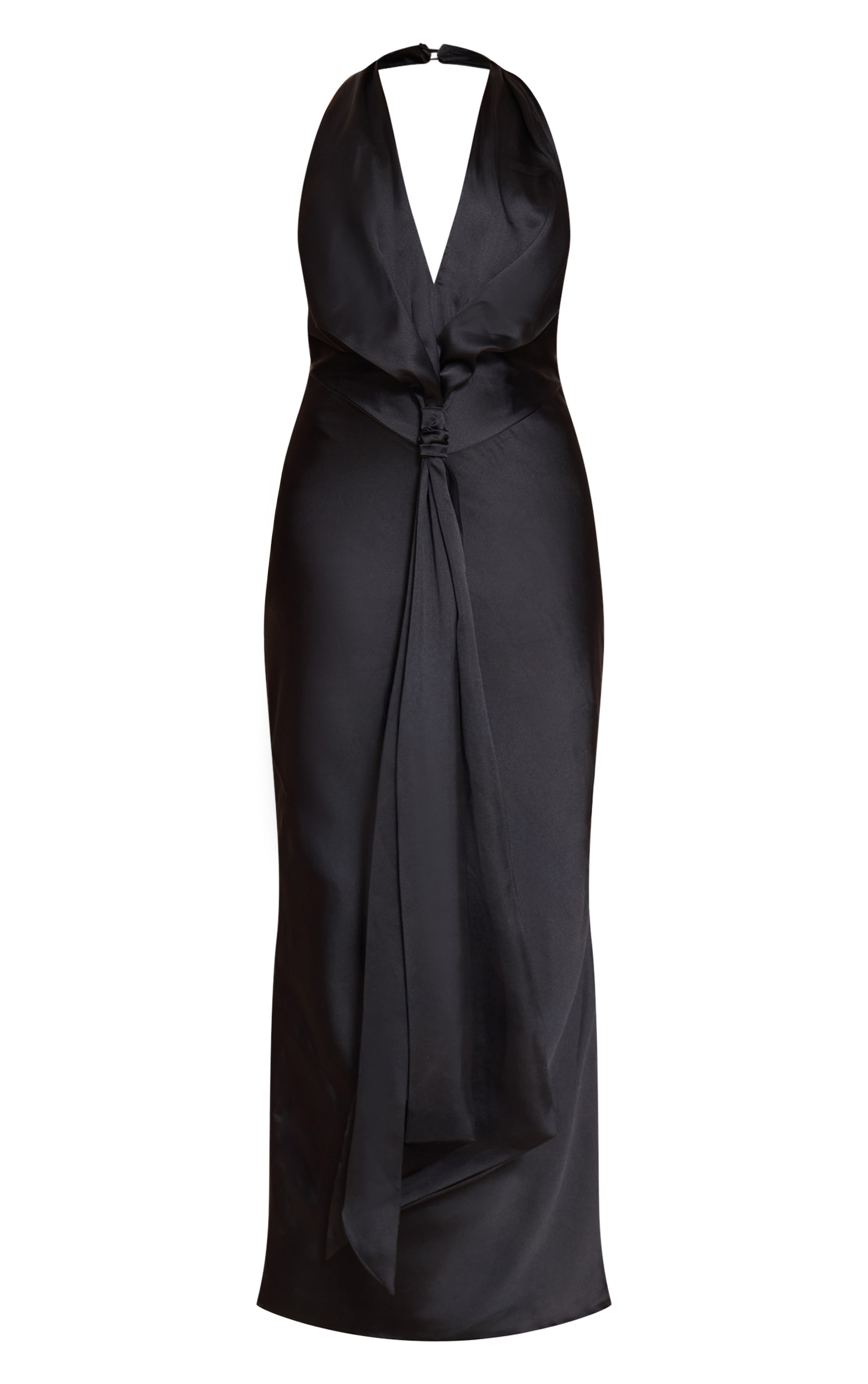 Black Satin Knot Detail Maxi Dress image 5