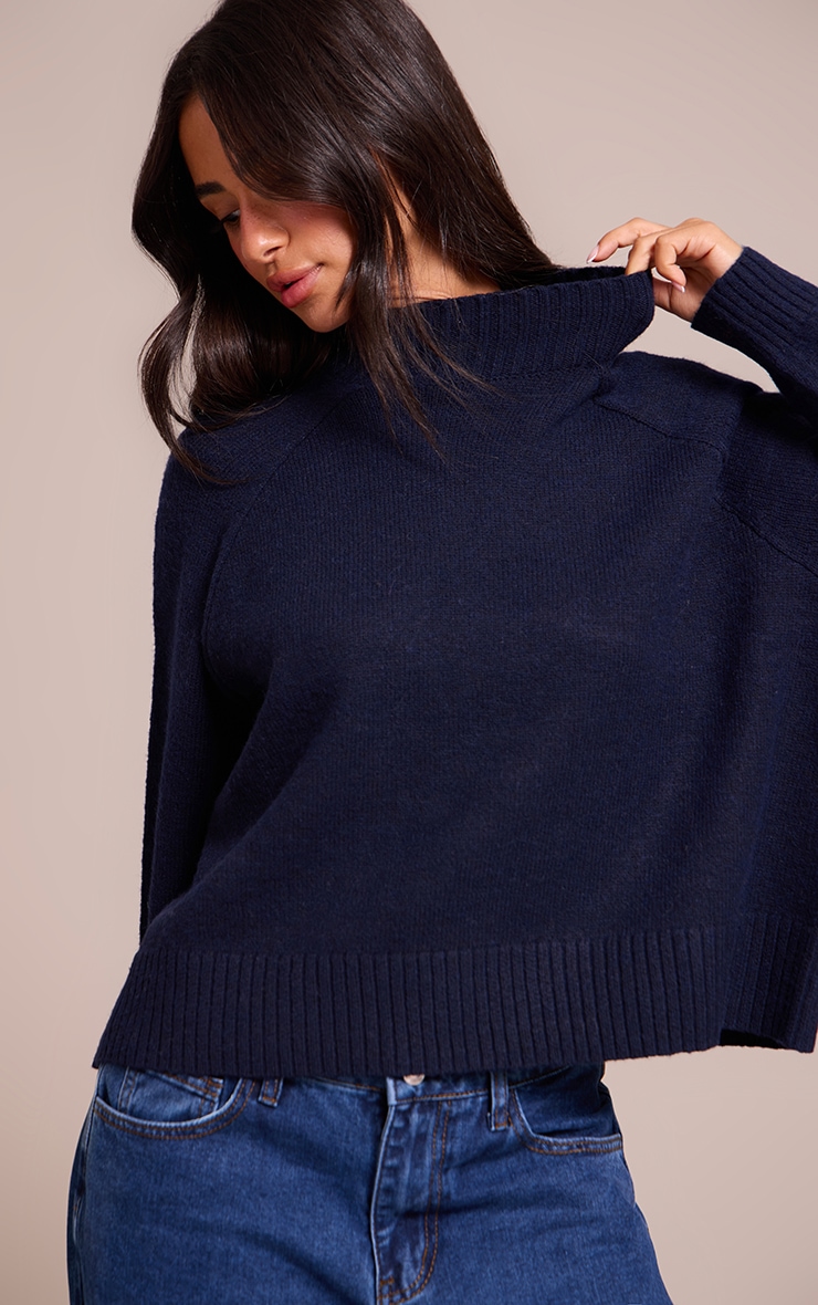 Petite Navy Knit Turtleneck Sweater image 1
