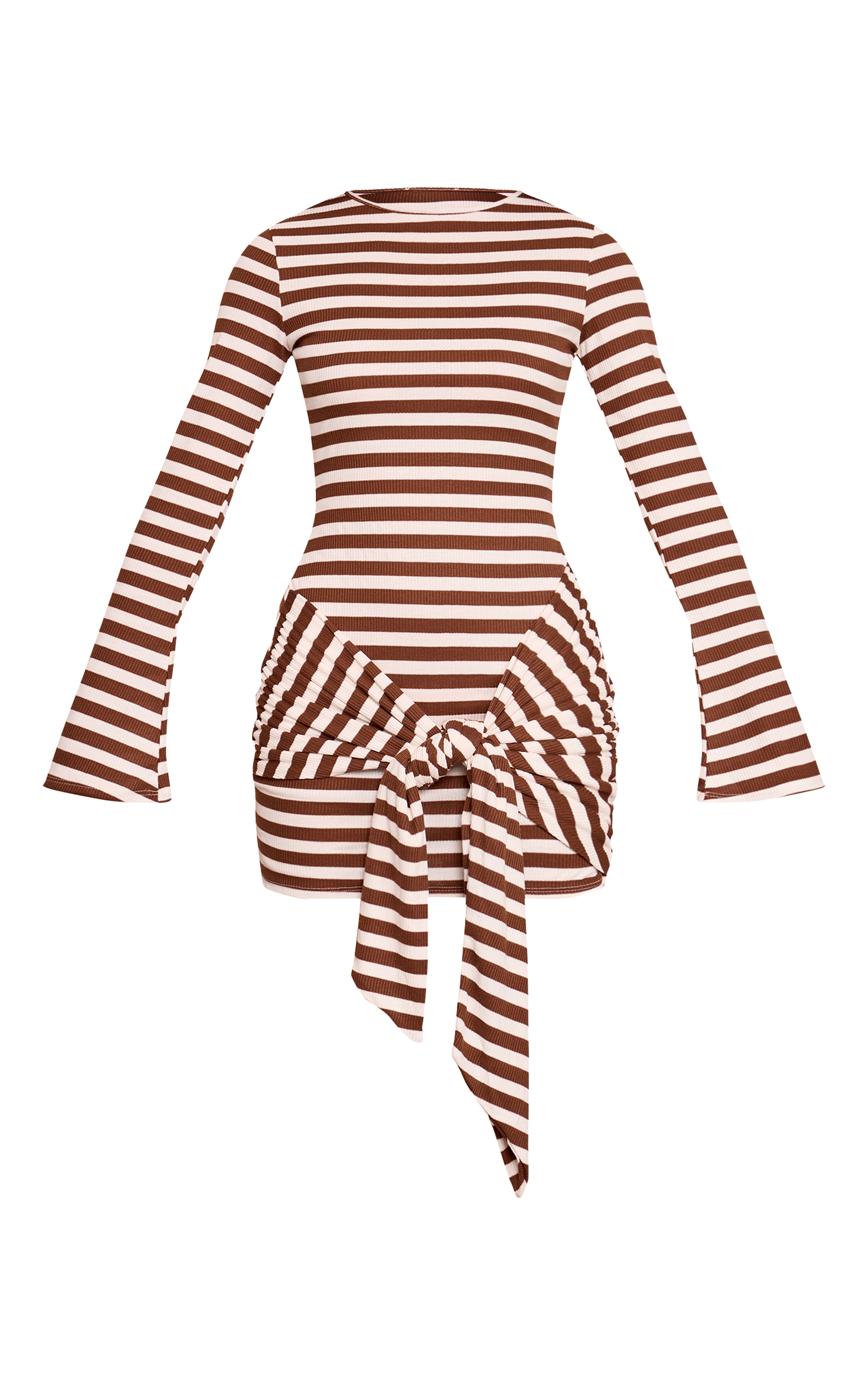 Chocolate Striped Long Sleeve Wrap Detail Bodycon Dress image 5
