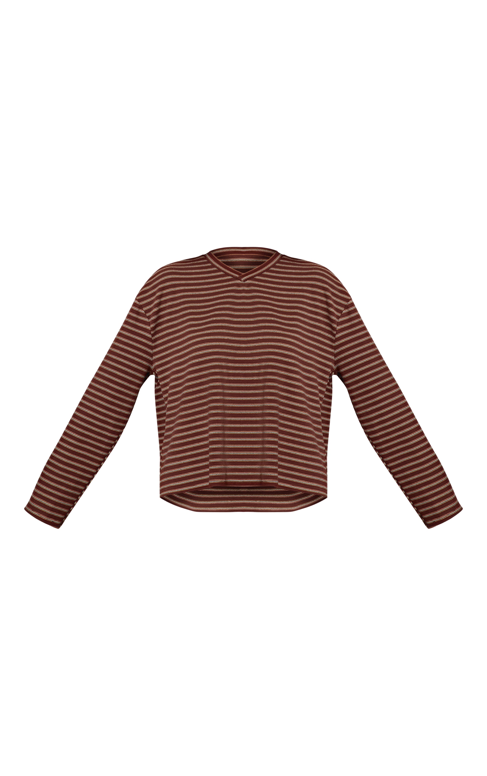 Chocolate Striped Soft Fleece V Neck Sweatshirt image 5