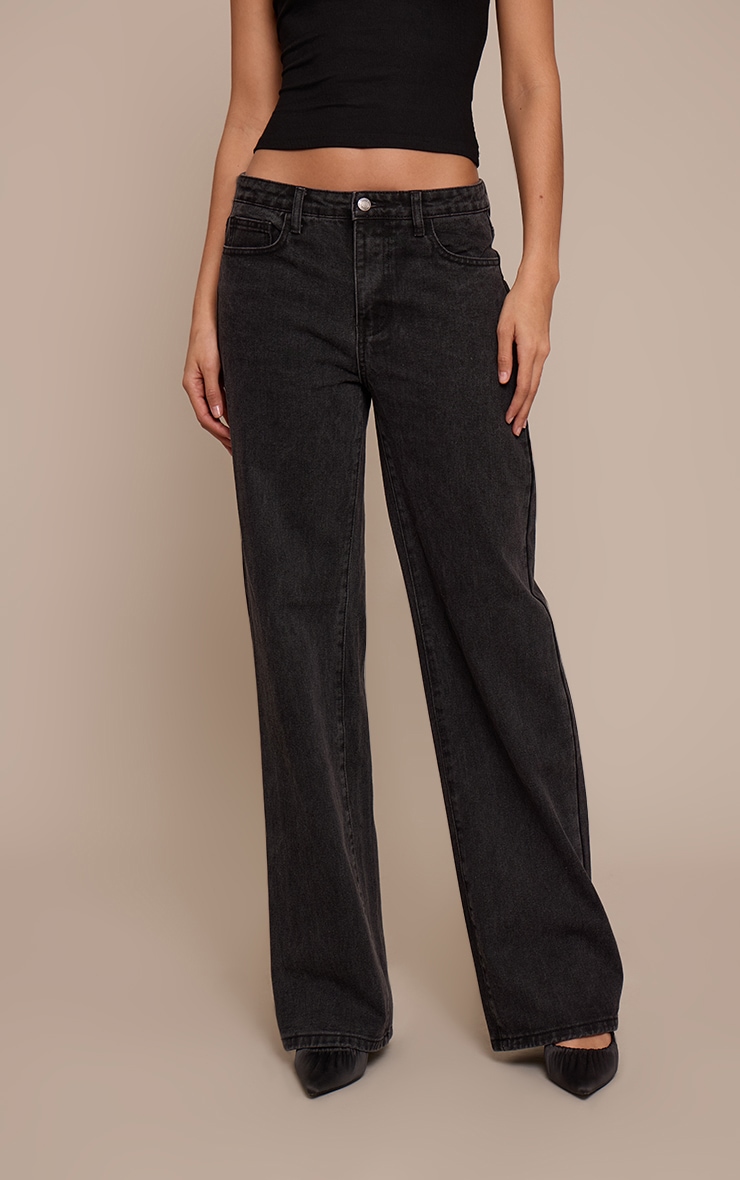 Tall Washed Black Mid Rise Straight Leg Denim Jeans image 2