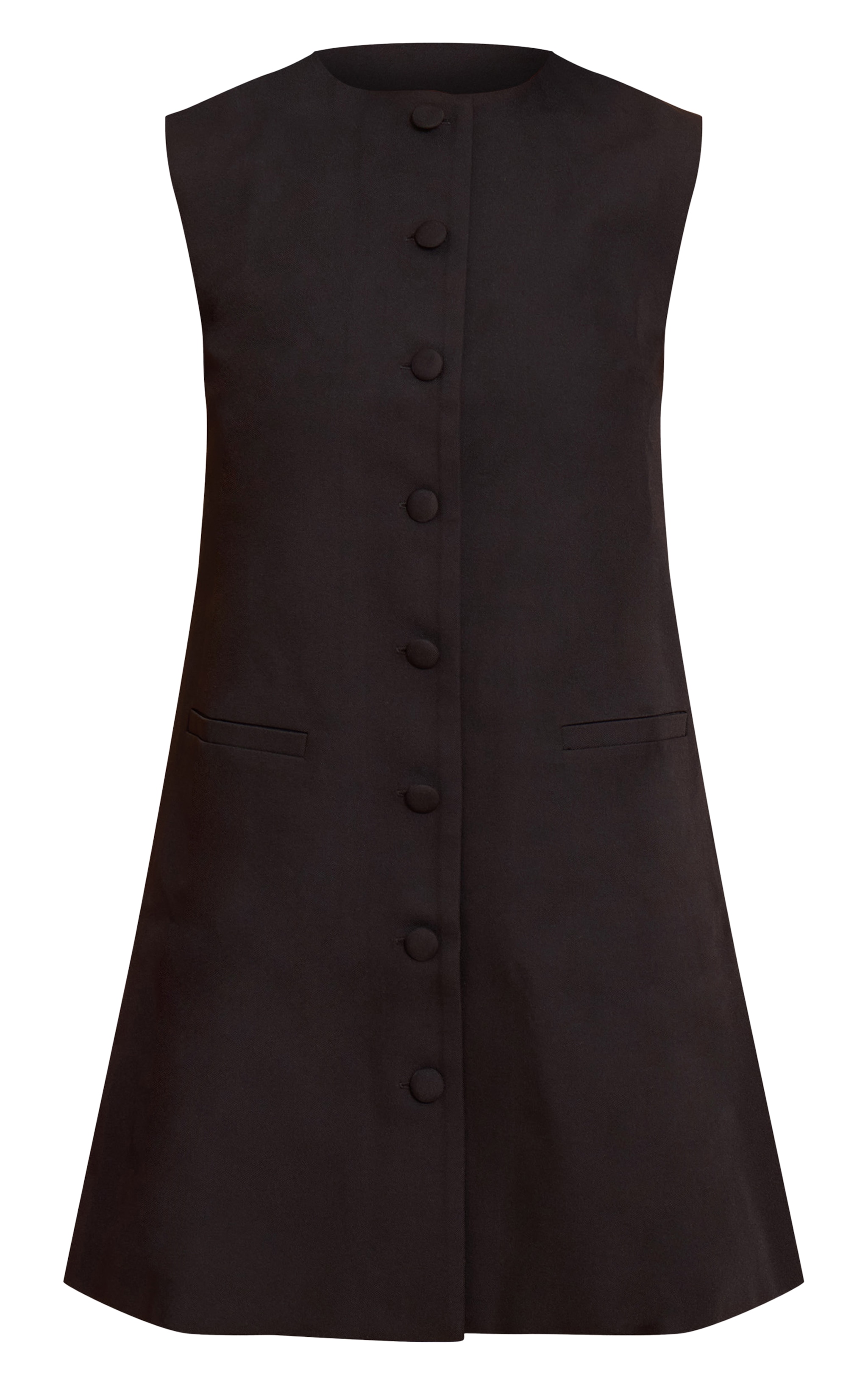 Black Tailored Woven Button Down A Line Mini Dress image 5