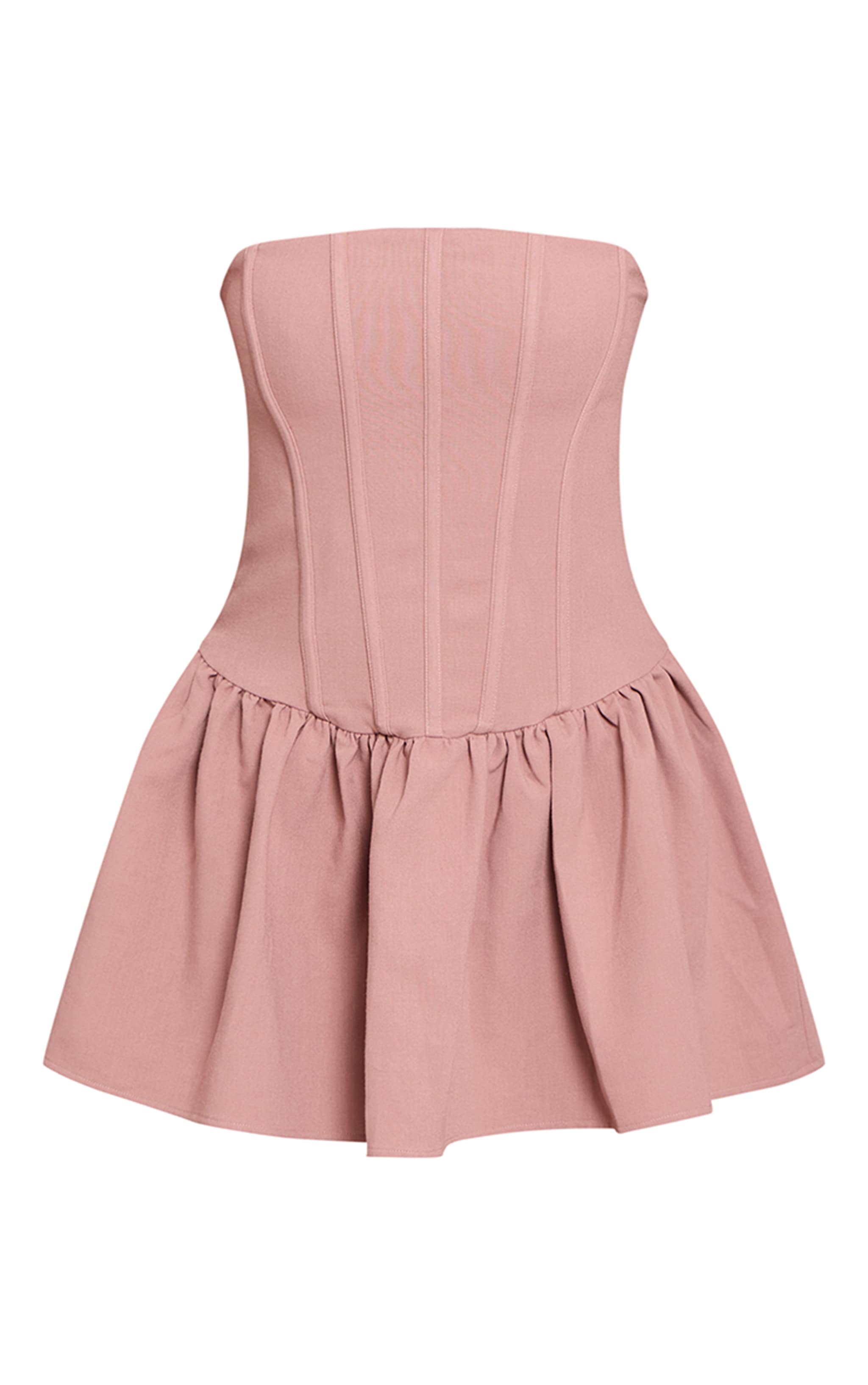 Dusty Pink Woven Bandeau Corset Frill Hem Mini Dress image 5