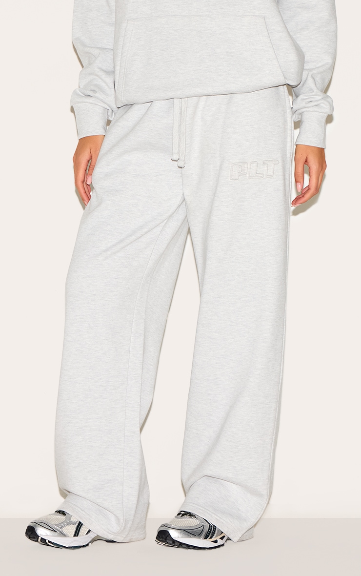 PRETTYLITTLETHING Ash Grey Premium Embossed Wide Leg Sweatpants image 2