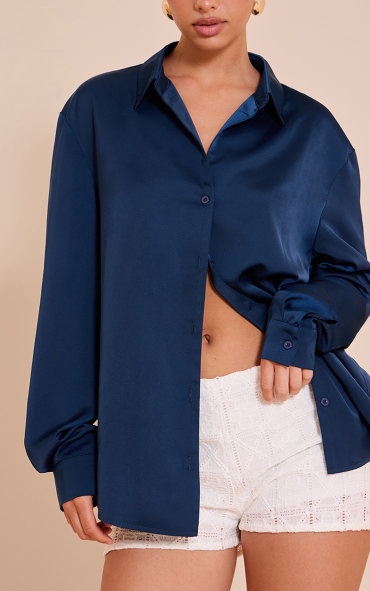 Navy Satin Oversized Shirt image 4