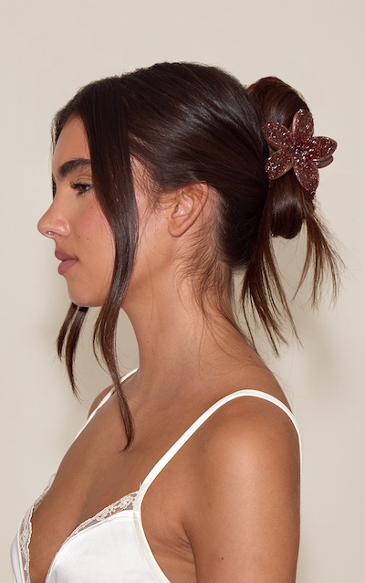 Chocolate Crystal Lily Flower Hair Clip