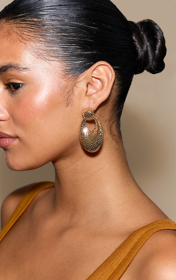 Gold Dimpled Door Knocker Earrings