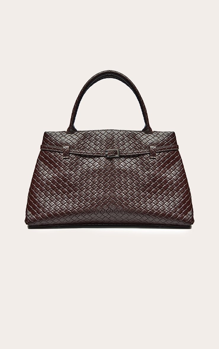 Sac à main en PU tressé chocolat à détail ceinture image 2