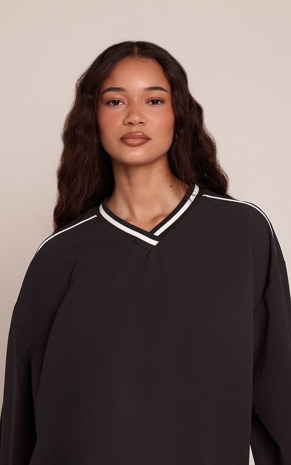 Charcoal Tricot V Neck Sweatshirt