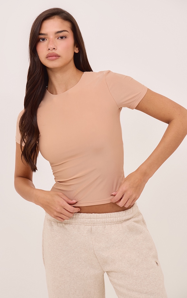 Latte Polyamide Longline T- Shirt 