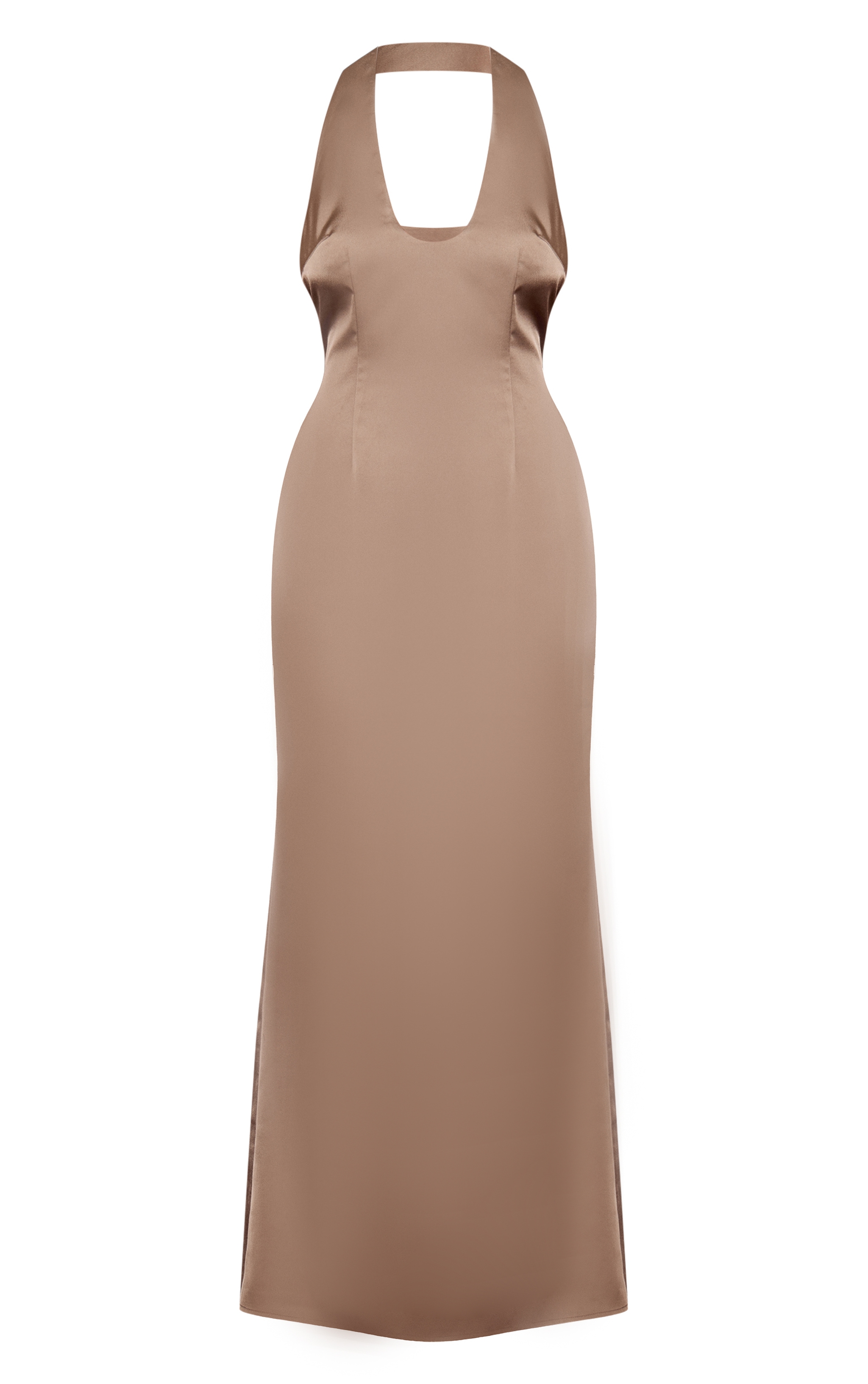Mushroom Satin V Neck Cut Out Back Maxi Dress image 5