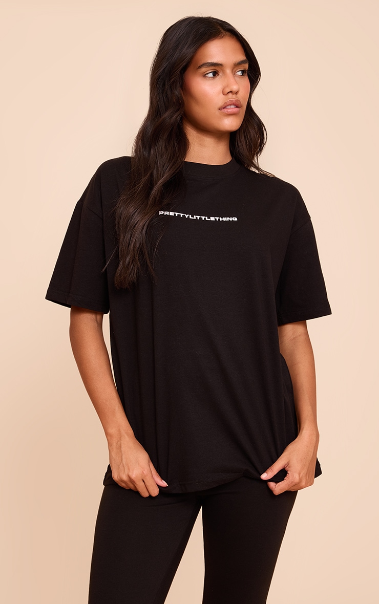 PRETTYLITTLETHING Black Print Oversize T Shirt | Co-ords