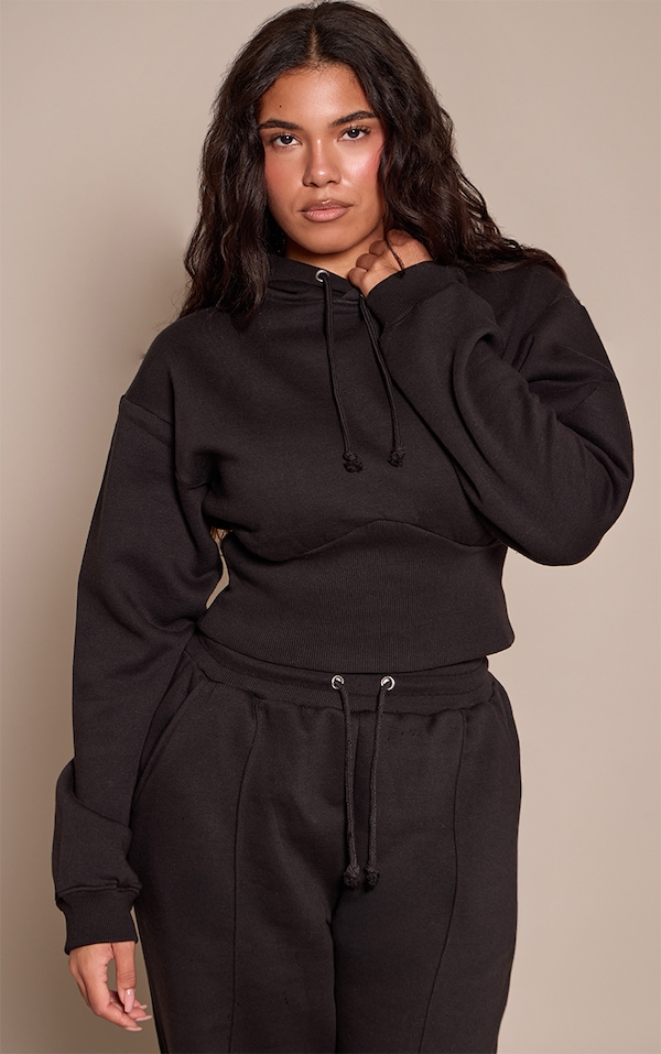 Shape Black Sweat Crop Shirred Waist Hoodie