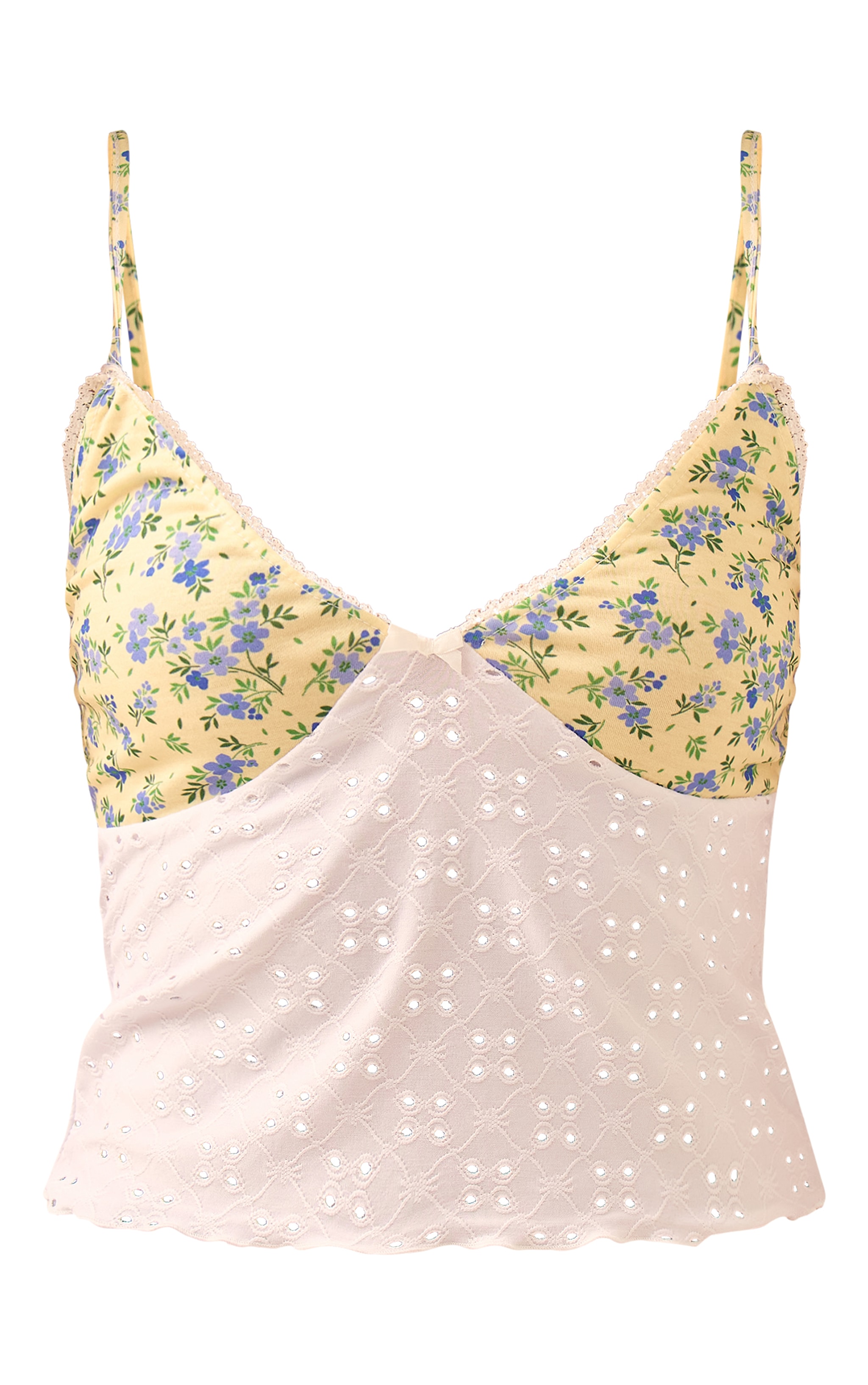 White Floral Print Bust Broderie Cami Top image 5