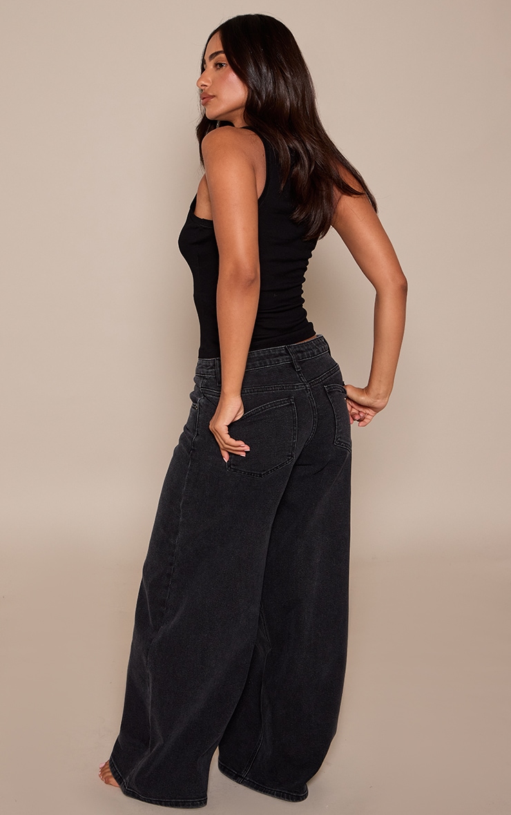 Washed Black Mid Rise Stretch Wide Leg Jeans image 3