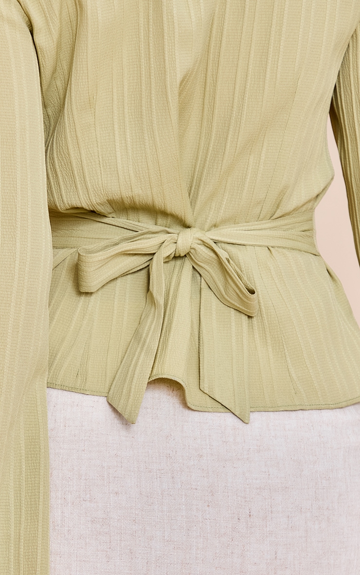 Sage Green Textured Satin Tie Back Shirt image 4