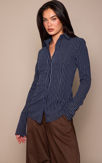 Navy Pinstripe Woven Fitted Shirt