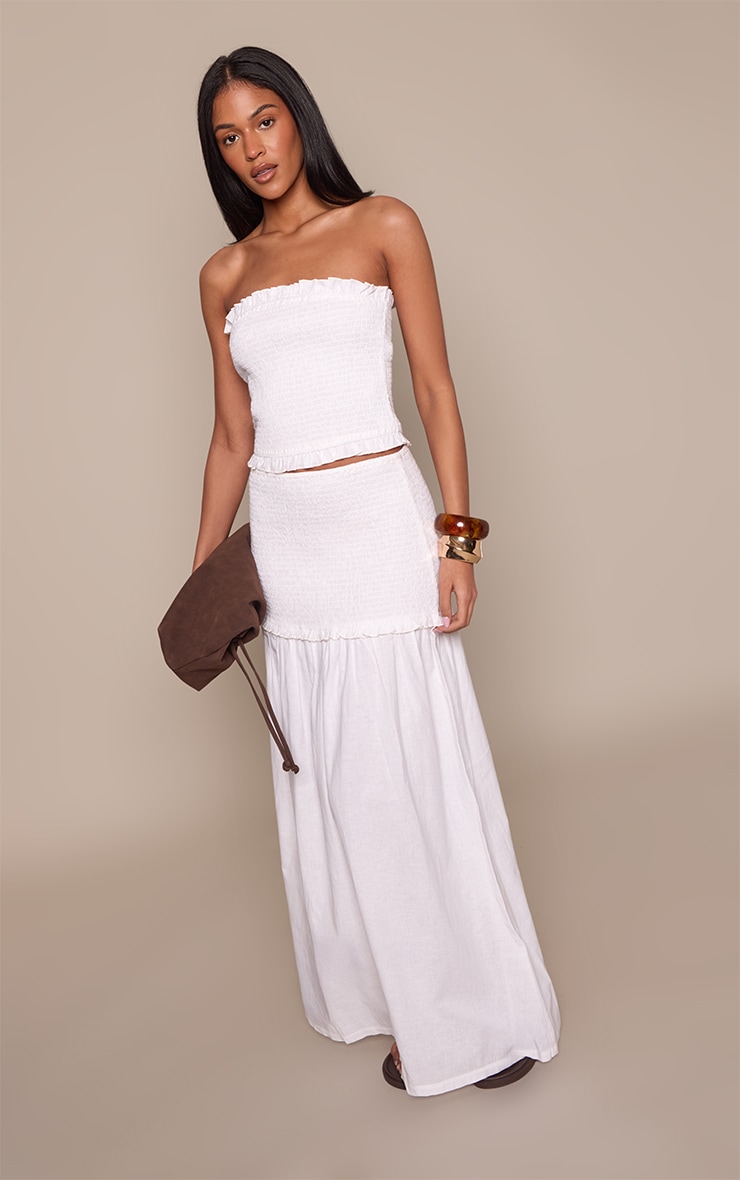 Tall White Shirred Contrast Maxi Skirt