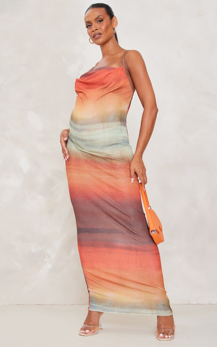 Maternity Brown Ombre Print Cowl Maxi Dress image 1