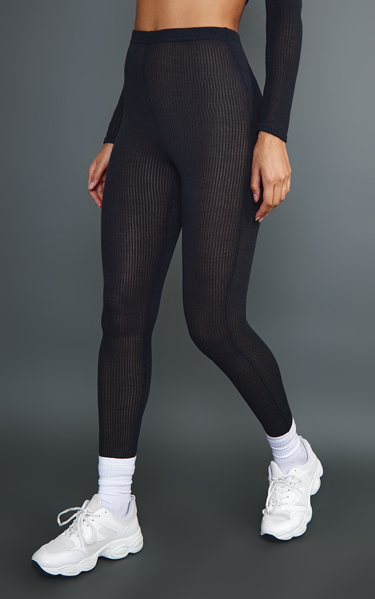 Black Sheer Soft Rib Leggings image 2