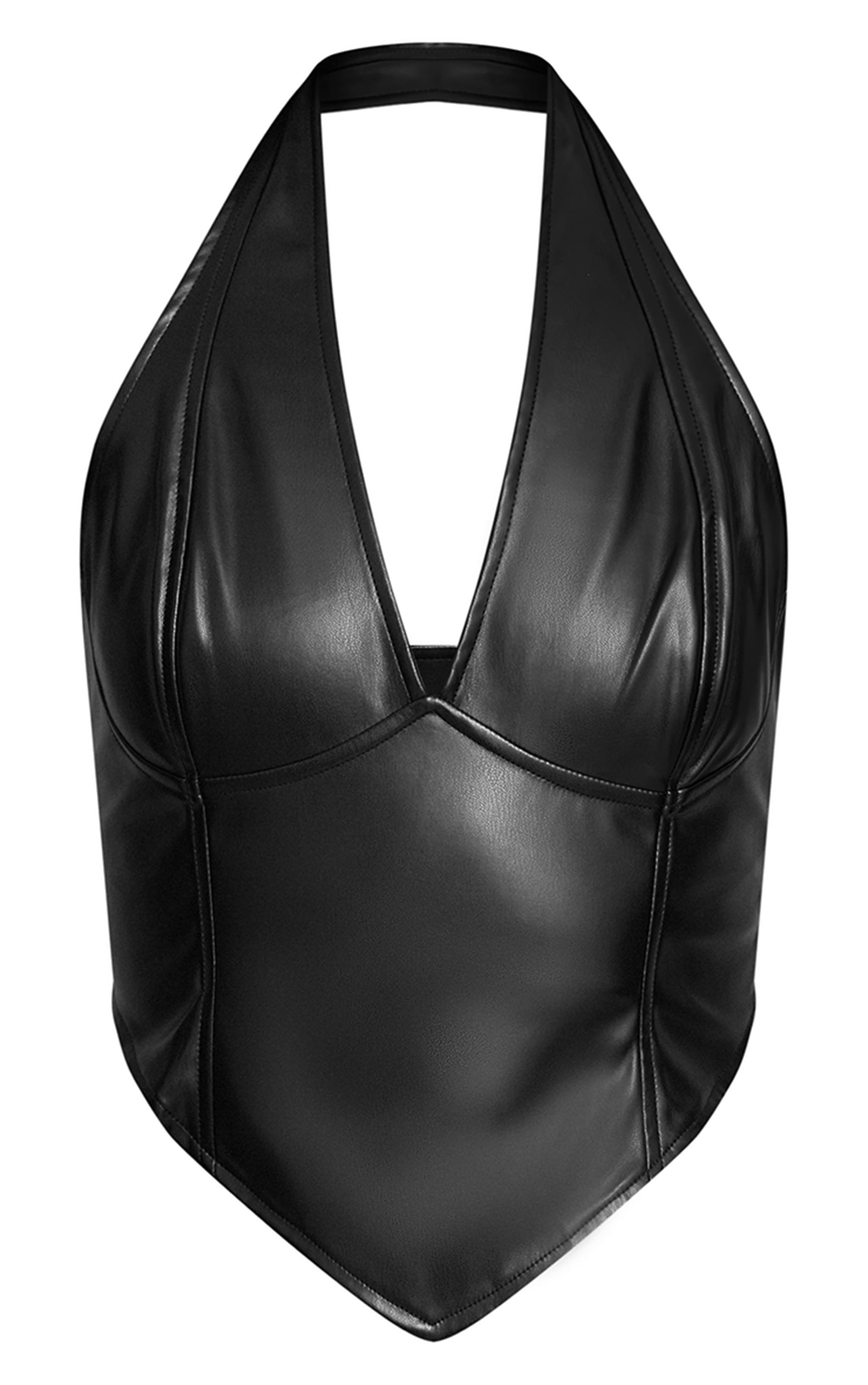 Black Faux Leather Halterneck Crop Top image 5