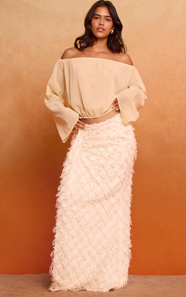 Butter Cream Chiffon Ruched Bardot Blouse image 4