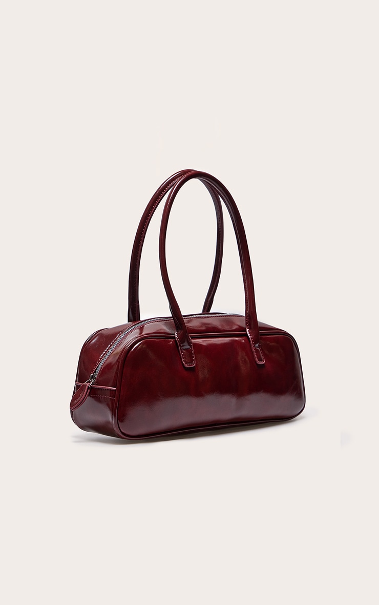 Sac à main style baguette en PU verni bordeaux image 2