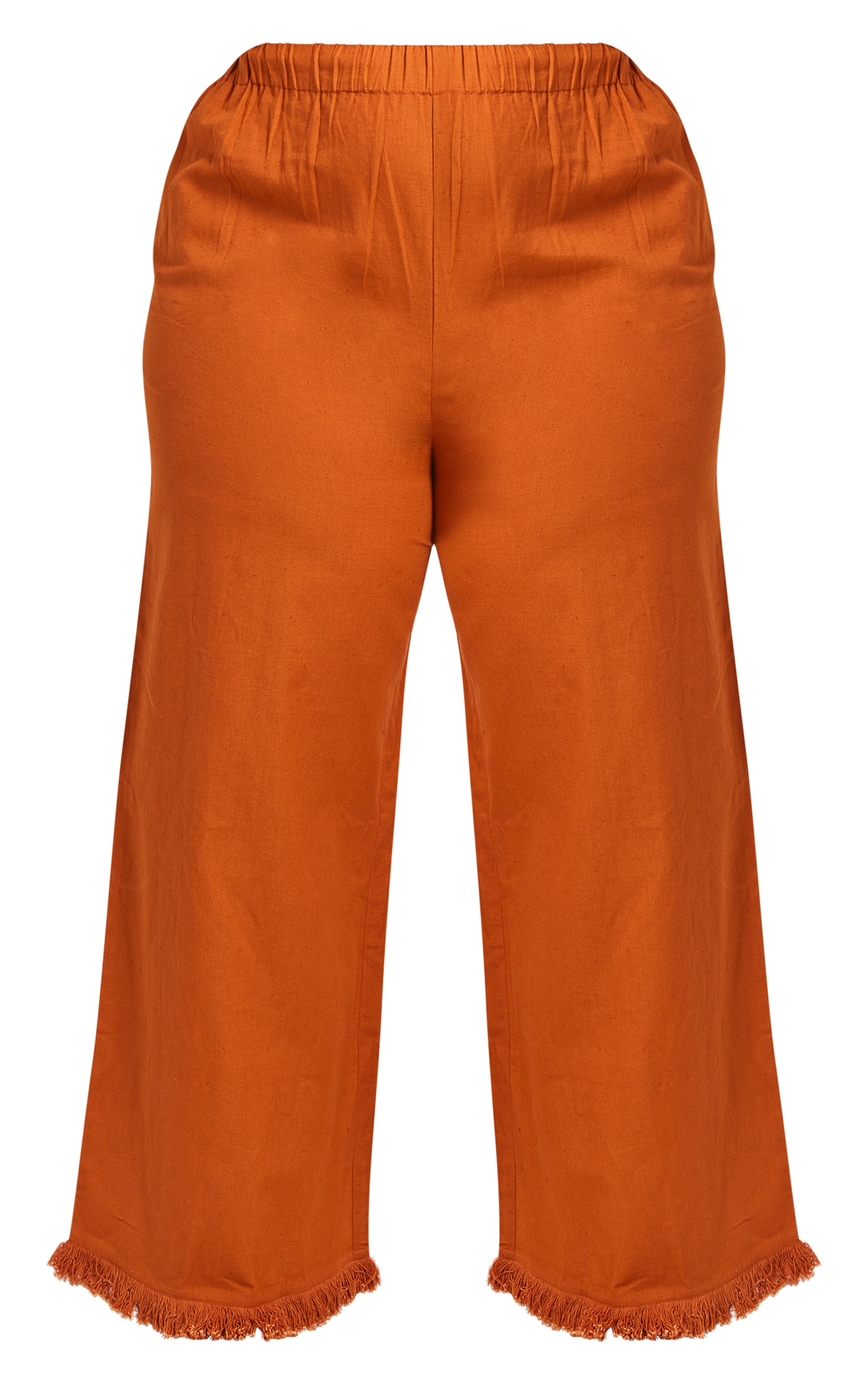 Plus Burnt Orange Linen Look Frayed Hem Wide Leg Pants image 5