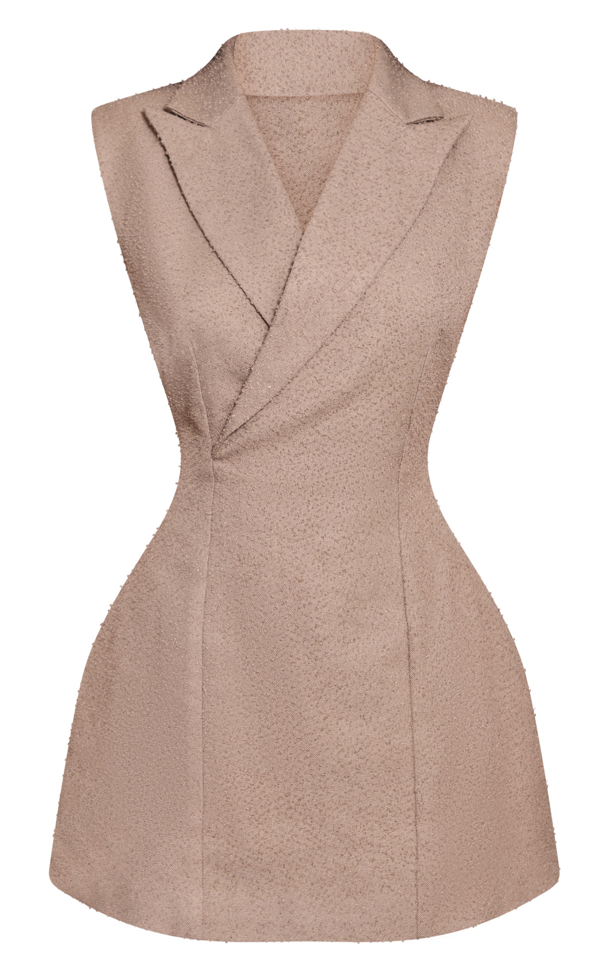 Petite Taupe Textured Woven Sleeveless Blazer Mini Dress image 5