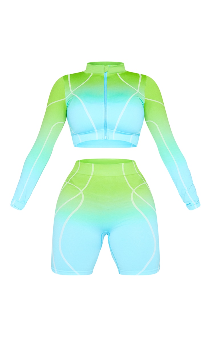 PRETTYLITTLETHING Shape Top de sport bleu dégradé à zip et manches longues image 5