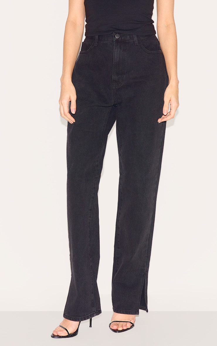 Washed Black L30 Denim Split Hem Jeans image 2