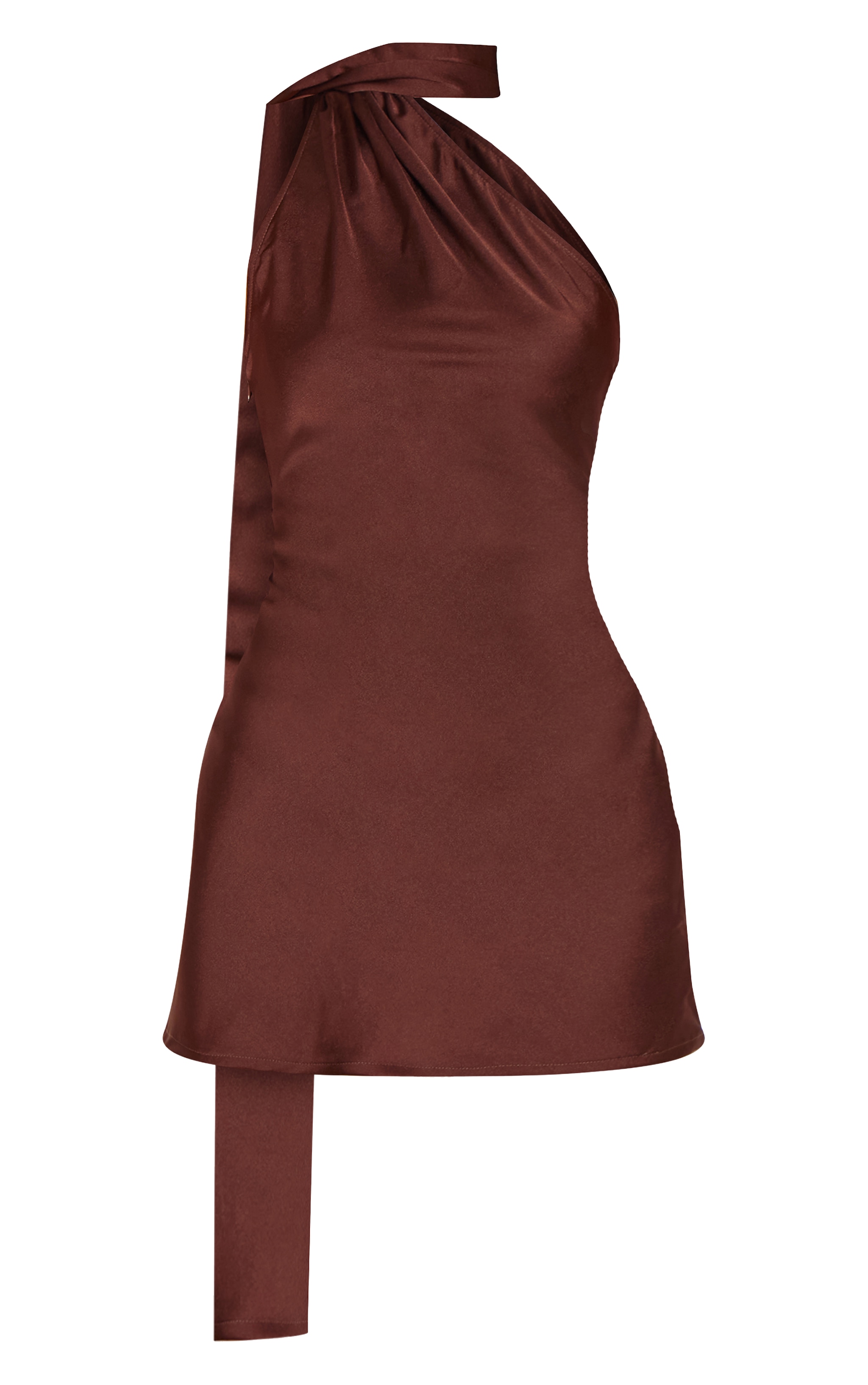Chocolate Satin Scarf Detail Bodycon Dress image 5