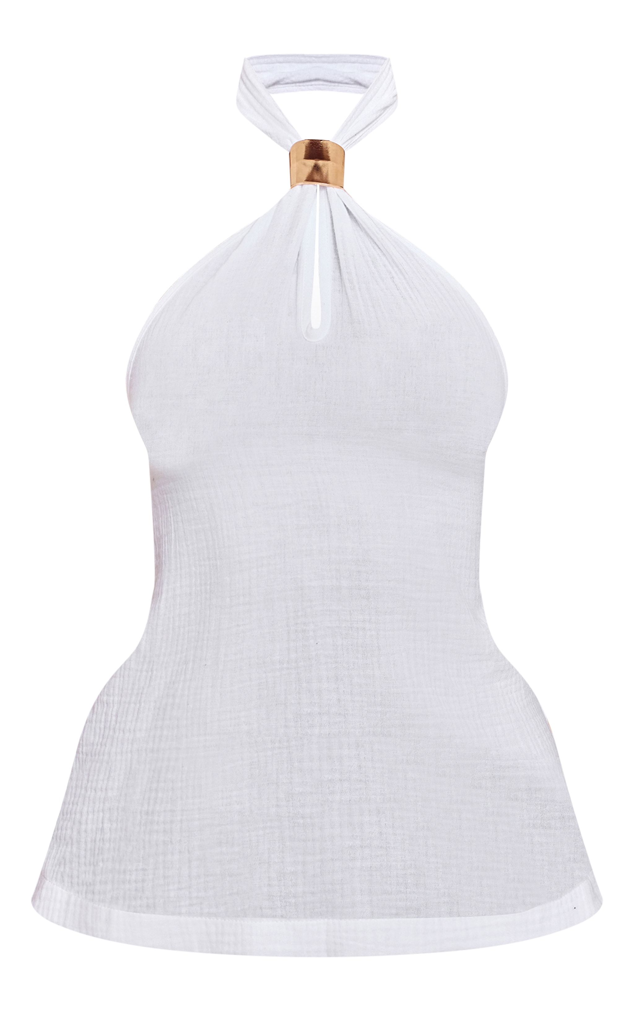 White Lightweight Woven Halterneck Trim Detail Top image 5