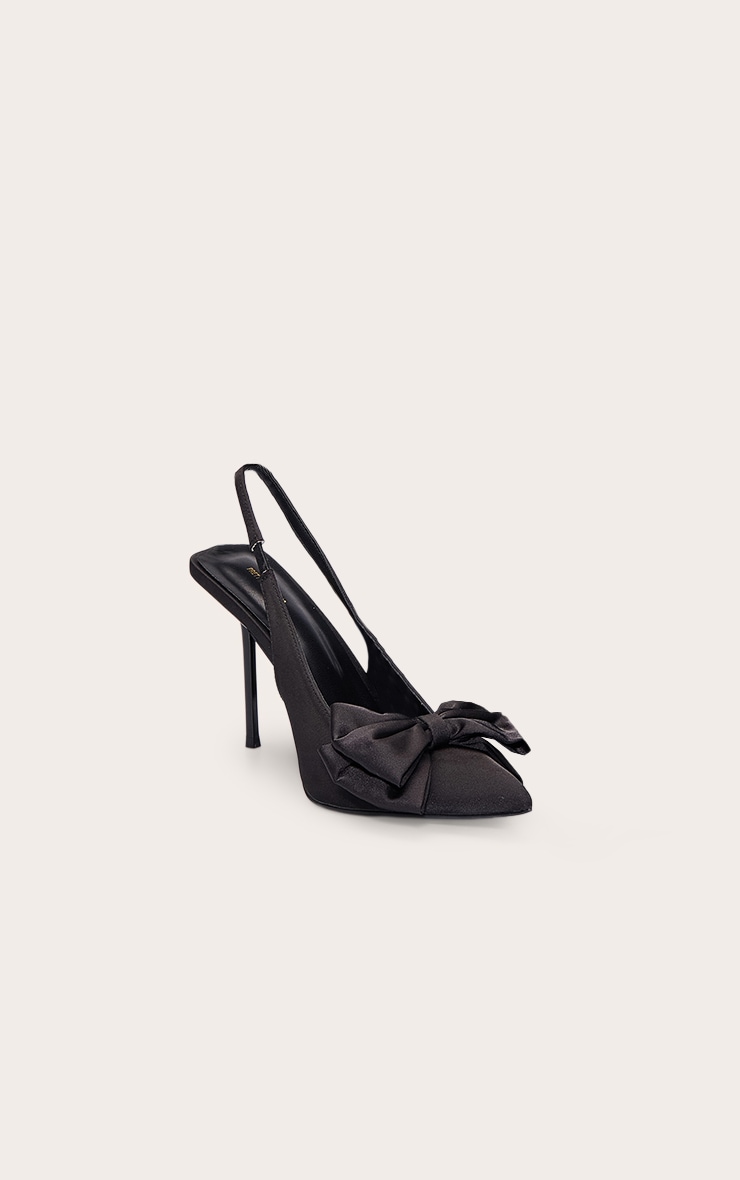 Black Satin Bow Front Sling Back Court Shoe image 3