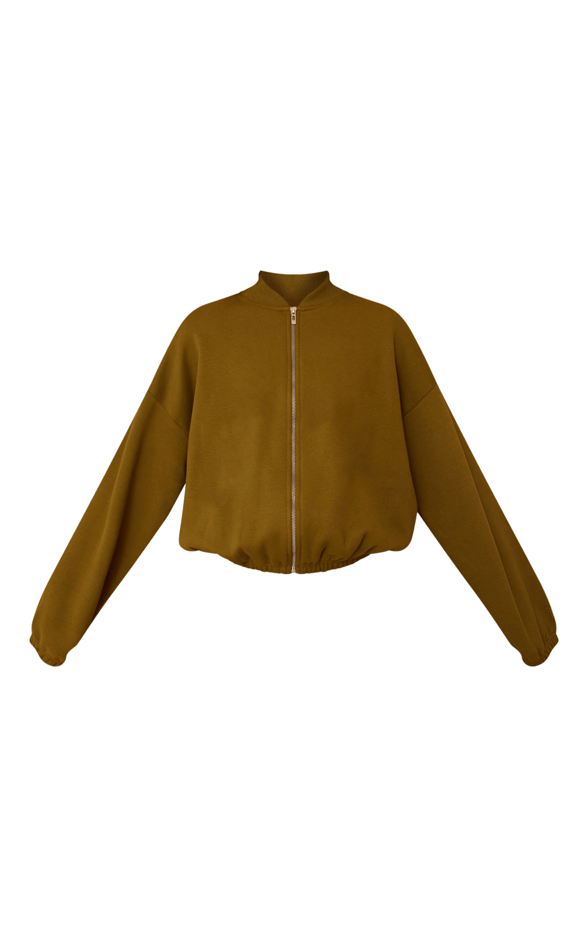 Olive Cotton Fleece Bomber Jacket image 5