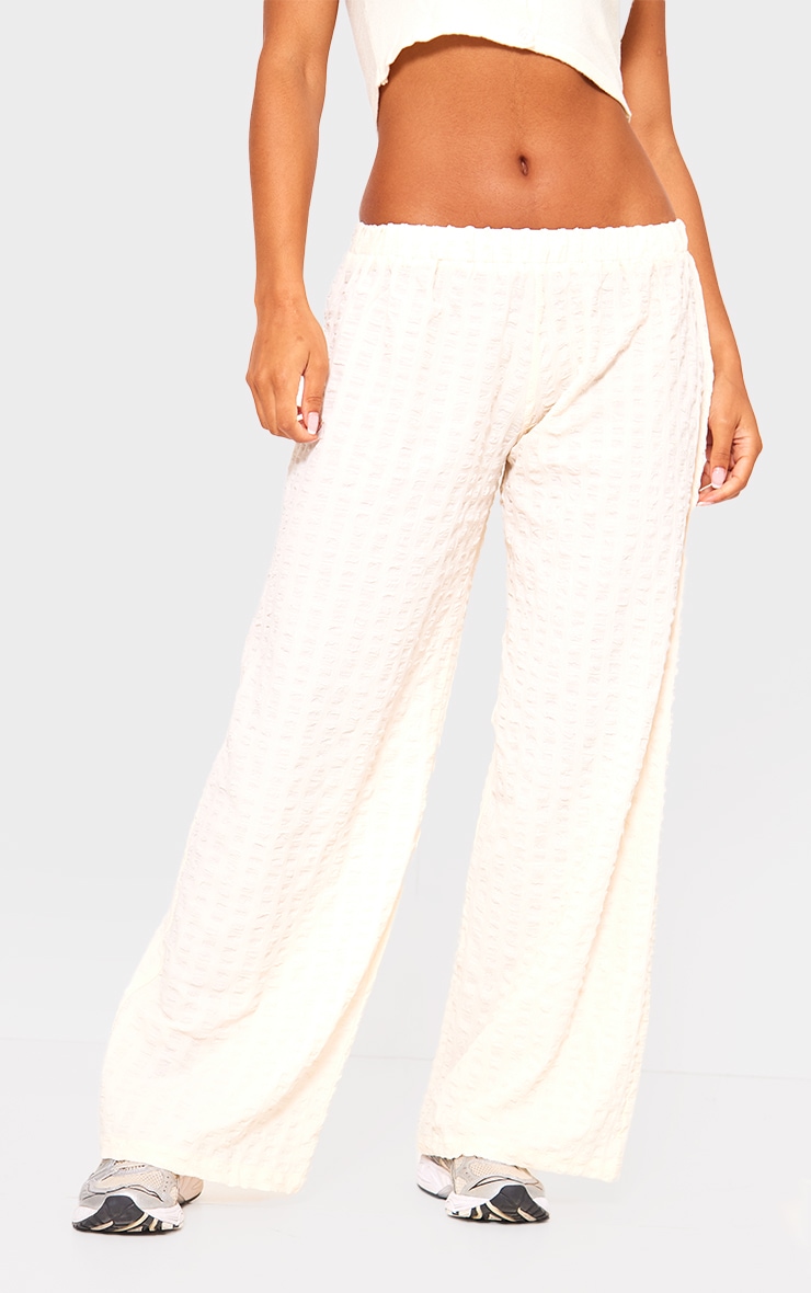 Stone Popcorn Textured Floaty Wide Leg Trousers | Bottoms